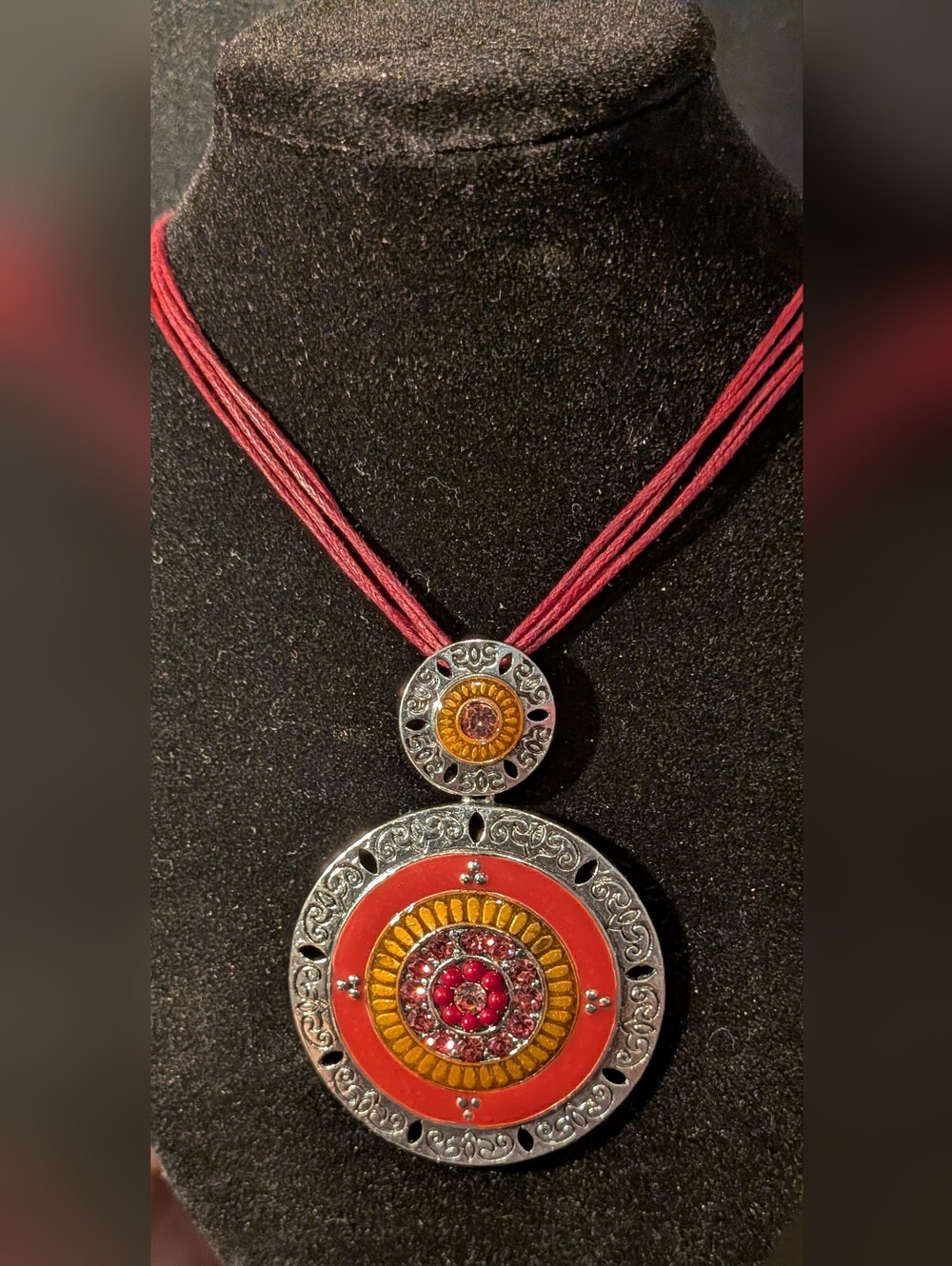 Boho Red & Gold Statement Pendant Necklace